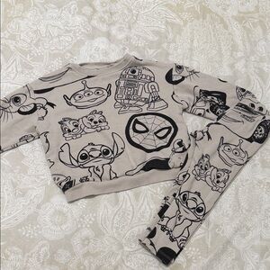 Zara Beige and Black Character Print Kids Matching Set